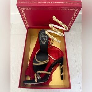 Rene Caovilla Margot Heels Black and Gold